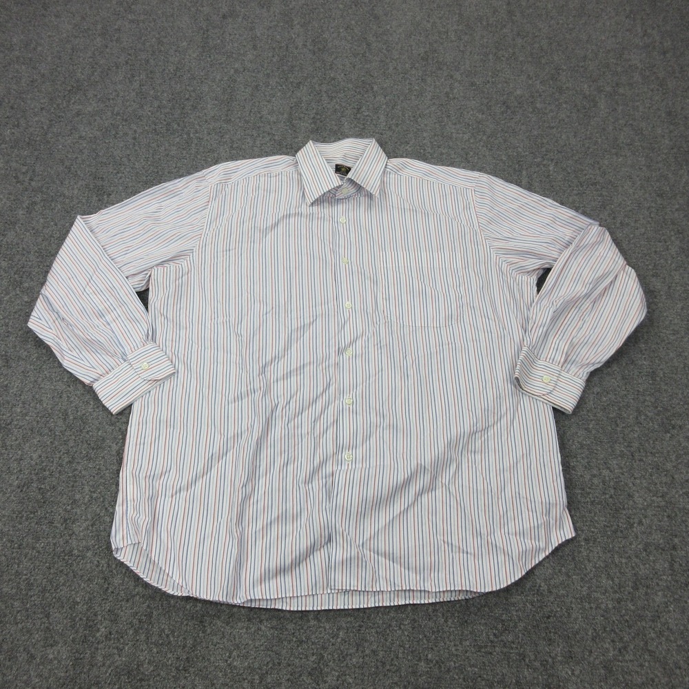 Maus & Hoffman Dress Shirt Mens 17 White Blue Stripe 100% Cotton Made Italy LS